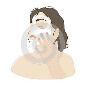 Abstract portrait of a young woman caring for the face. Girl in a cosmetic mask. Illustration in trendy minimal style. Vector