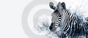 Abstract portrait of a zebra with splashes of color