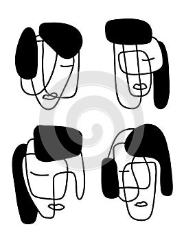 Abstract portraits vector illustration. Minimalistic line art. Elements for postcards, prints, textile or logos
