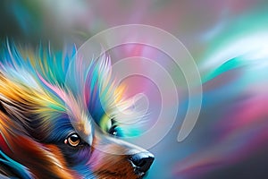 Abstract Portrayal of a Dog with Multicolored Fur and Dynamic Colors, Generative AI photo
