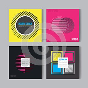 Abstract Posers Set. Art Graphic Backgrounds in Retro Swiss Flat Style. Isolated Figure, Shape, Icon, Logo for Covers