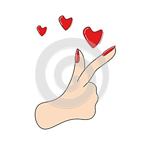 Abstract poster with hands and hearts. A positive gesture. OK. Cool. Vector isolated.Can be used in web design as poster banner