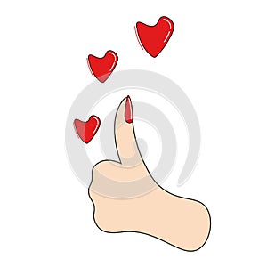 Abstract poster with hands and hearts. A positive gesture. Thumbs up. Vector isolated.Can be used in web design as poster banner