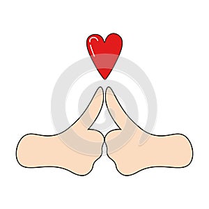Abstract poster with hands and hearts. A positive gesture. Thumbs up. Vector isolated. Crossing fingers. Can be used in web design