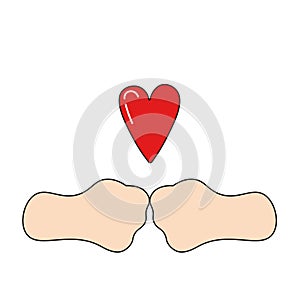 Abstract poster with hands and hearts. Welcome sign on cams with a heart.