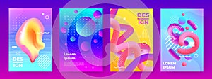 Abstract posters. Gradient flyers with minimal design and futuristic vibrant shapes, modern creative banners. Vector photo