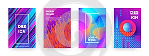 Abstract posters. Modern geometric gradient shapes with pattern elements on vibrant covers and flyers. Vector minimal