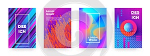 Abstract posters. Modern geometric gradient shapes with pattern elements on vibrant covers and flyers. Vector minimal photo