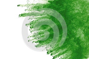 Abstract powder splatted background,Freeze motion of green powder exploding/throwing green dust.
