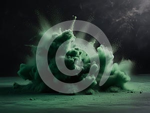 abstract powder splatted background,Freeze motion of green powder explodingthrowing green dust