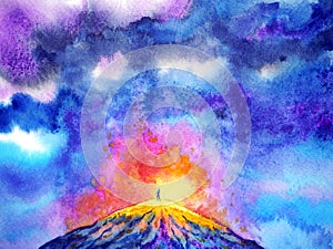 Abstract power human volcano spiritual watercolor painting illustration design