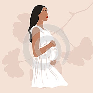 Abstract pregnant woman art print. Motherhood and pregnancy concept flat minimal contemporary style. Vector illustration