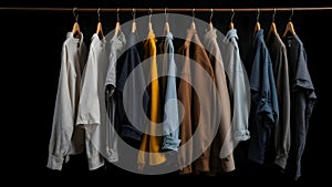Abstract presentation of different types of clothes on dark background