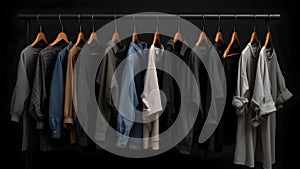 Abstract presentation of different types of clothes on dark background