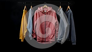 Abstract presentation of different types of clothes on dark background