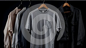 Abstract presentation of different types of clothes on dark background