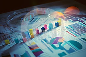 Abstract presentation of graph chart pie in 3D geometric to represent business financial success creative visual report