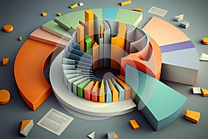 Abstract presentation of graph chart pie in 3D geometric to represent business financial success creative visual report