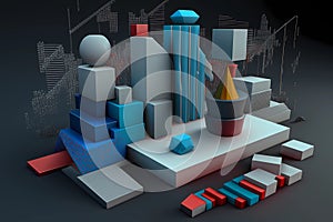 Abstract presentation of graph chart pie in 3D geometric to represent business financial success creative visual report