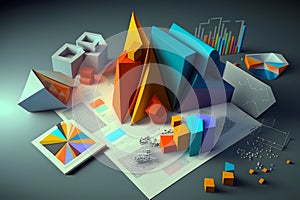 Abstract presentation of graph chart pie in 3D geometric to represent business financial success creative visual report