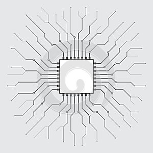 Abstract processor, computer digital chip, printed circuit board. Artificial intelligence. Technology background, template, design