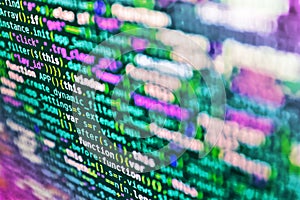 Abstract program code on computer screen. Python programming developer code. Closeup of Web Code on Computer LED Screen. Web