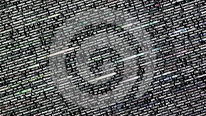 Abstract program code is written on the screen, seamless loop. Animation. Machine Language running on the data screen