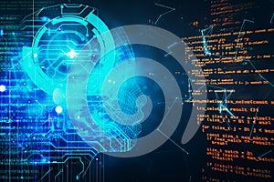 Abstract programming backdrop with robot head outline