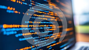 Abstract Programming Code on Computer Screen, Software Development With Colorful Coding Script