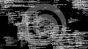 Abstract programming code devided into blocks on black background, seamless loop. Animation. Technology background of