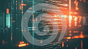 Abstract programming code on a technology screen visualizing data processing