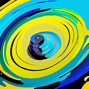 abstract psychedelic background with circles and lines in blue and yellow colors AI Generated