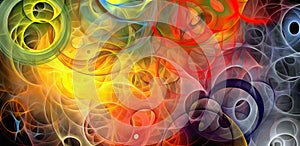 abstract psychedelic background colored fractal hotspots arranged circles and spirals of different sizes Digital graphic