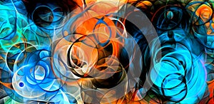 Abstract psychedelic background colored fractal hotspots arranged circles and spirals of different sizes Digital graphic design