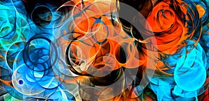 Abstract psychedelic background colored fractal hotspots arranged circles and spirals of different sizes Digital graphic design