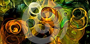 Abstract psychedelic background colored fractal hotspots arranged circles and spirals of different sizes Digital graphic design