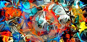 Abstract psychedelic background colored fractal hotspots arranged circles and spirals of different sizes Digital graphic design photo