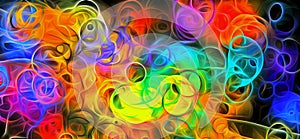 Abstract psychedelic background colored fractal hotspots arranged circles and spirals of different sizes Digital graphic design