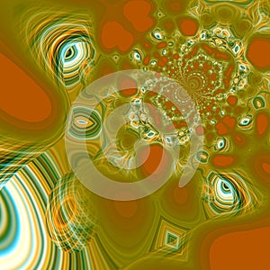 Abstract psychedelic eye background. Peculiar patterns. Modern style art concept. Green artistic illustration created technology.