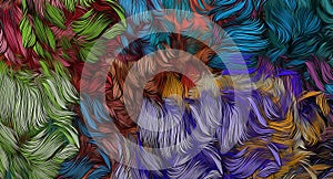 Abstract psychedelic fractal background of stylized watercolor illustration, colored chaotically blurred spots and paint