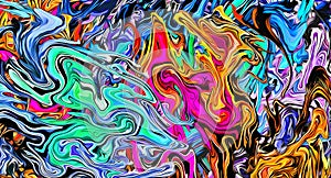Abstract psychedelic fractal background of stylized watercolor illustration, colored chaotically blurred spots and paint