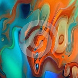 Abstract psychedelic fractal background of stylized watercolor illustration, colored chaotically blurred spots and paint