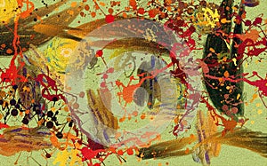 Abstract psychedelic grunge background graphic stylization on a textured canvas of chaotic blurry strokes and strokes of