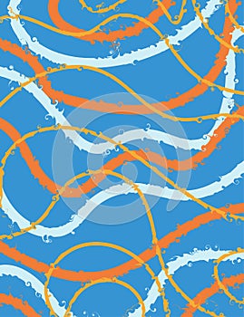 Abstract psychedelic trippy wavy swirl background in blue, orange and yellow colors