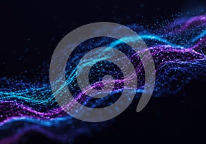 Abstract Purple and Blue Particle Waves on Dark Background