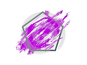 Abstract purple brush stroke with frame. Pink paint splash with square border. Creative background for trendy design