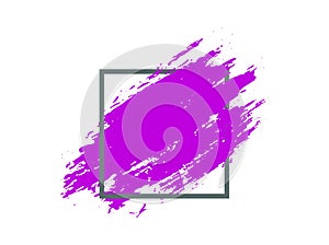 Abstract purple brush stroke with frame. Pink paint splash with square border. Creative background for trendy design