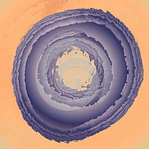 Abstract purple circles with ragged and deckled edges. Orange background photo