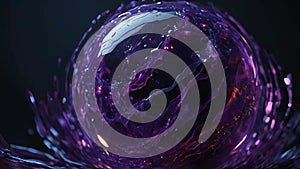 Abstract purple energy round sphere glowing with particle waves hi-tech