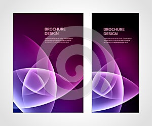 Abstract purple gradient digital dynamic flower petals brochure booklet cover set design template vector